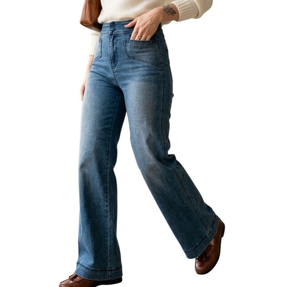 House of Harlow 1960 Denim - House of Harlow 1960 Women 26 Blue Wide Leg High Rise Denim Jeans Hippie Retro